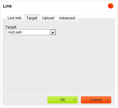 Target tab of the Link window for the URL link type