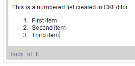 A numbered list with default list markers inserted by CKEditor