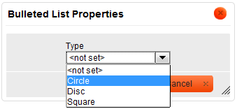 The Bulleted List Properties dialog window in CKEditor