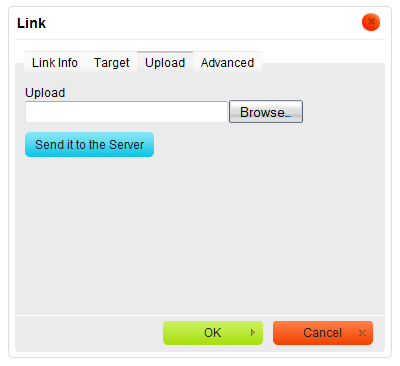 Upload tab of the Link window for the URL link type