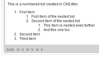 Nested numbered lists added in CKEditor