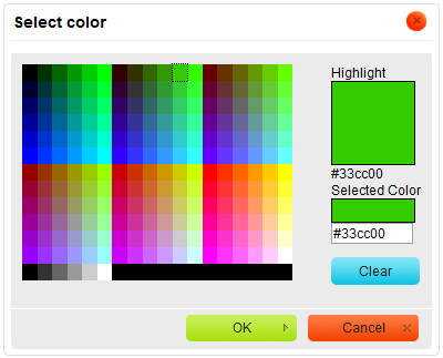 The Select Color dialog window in CKEditor used for setting the cell background and border color