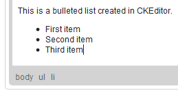 A bulleted list with default list markers inserted by CKEditor