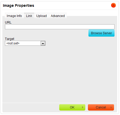 Link tab of the Image Properties window