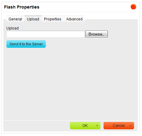 Upload tab of the Flash Properties window