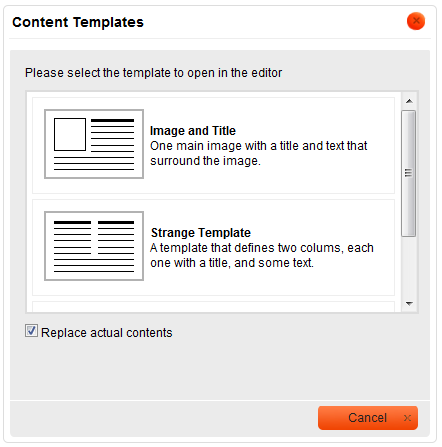 Content Templates dialog window