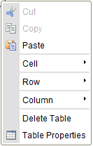 The context menu for a table element