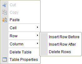 The context menu for a table row element